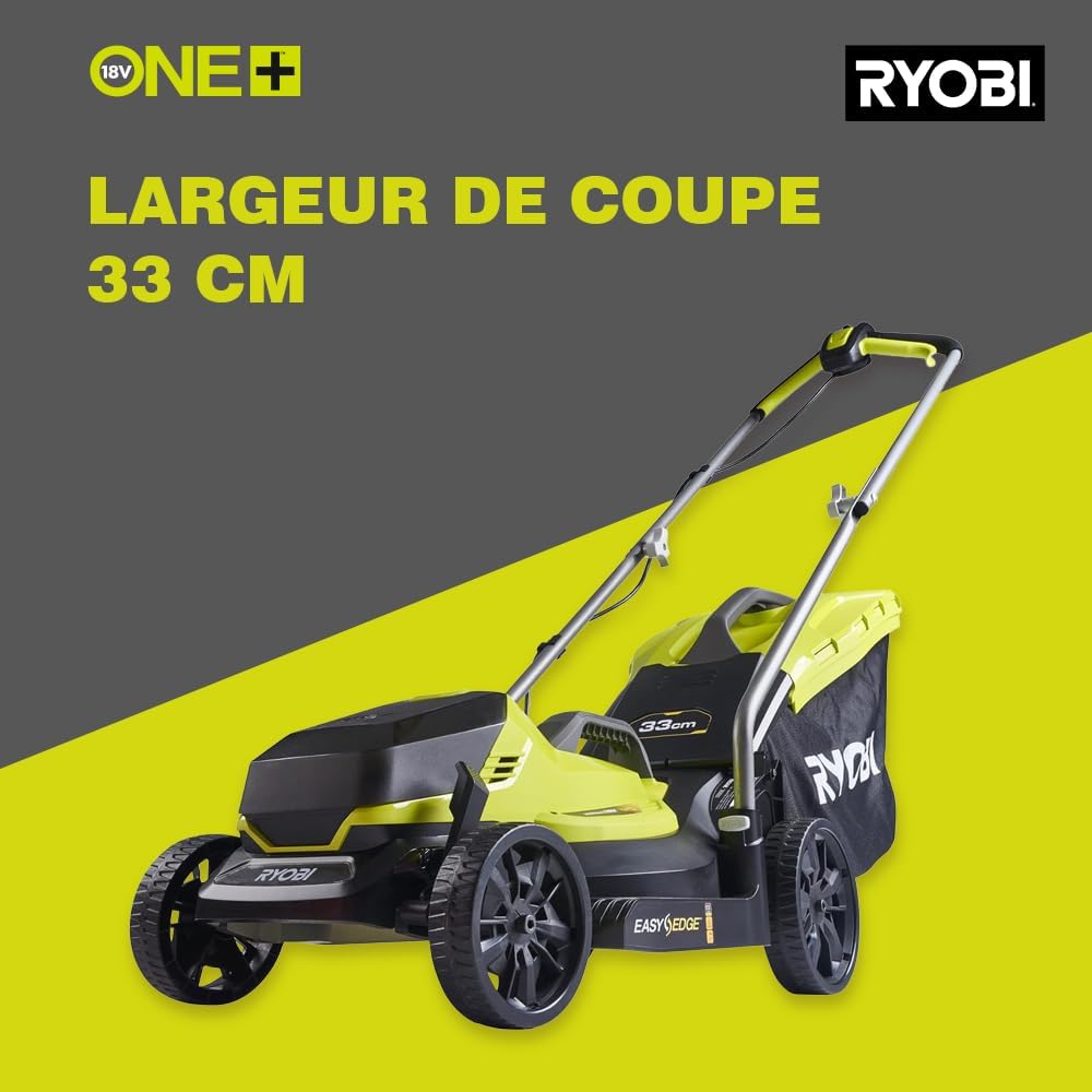 Tondeuse pousée sans Fil 18V One+ OLM1833B – Largeur Ø33 cm, Bac 35L, 5 Réglages de Hauteur Centralisées – Idéale Petits Jardins – Batterie Non Incluse Tondeuse Ø 33 cm Sans batterie