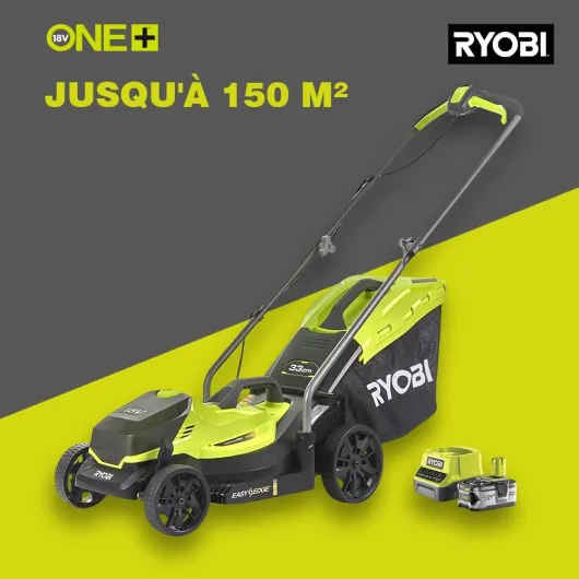 Tondeuse sans Fil 18V One+ RLM18X33B40 – Largeur Ø33cm, 1 Batterie 4.0Ah + Chargeur, Mulching ou Ramasse, Bac Semi-Rigide 35L, Compacte et Idéale Jardins < 250m² Tondeuse Ø 33 cm 1 x 4Ah