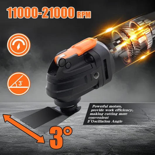 Outil Multifonction Oscillant, 300W Scie Oscillante, 6 Vitesses Variables 11000-21000RPM, Angle 3°, Changement Rapide des Lames, Multitool pour Couper, Poncer, Gratter, Scier