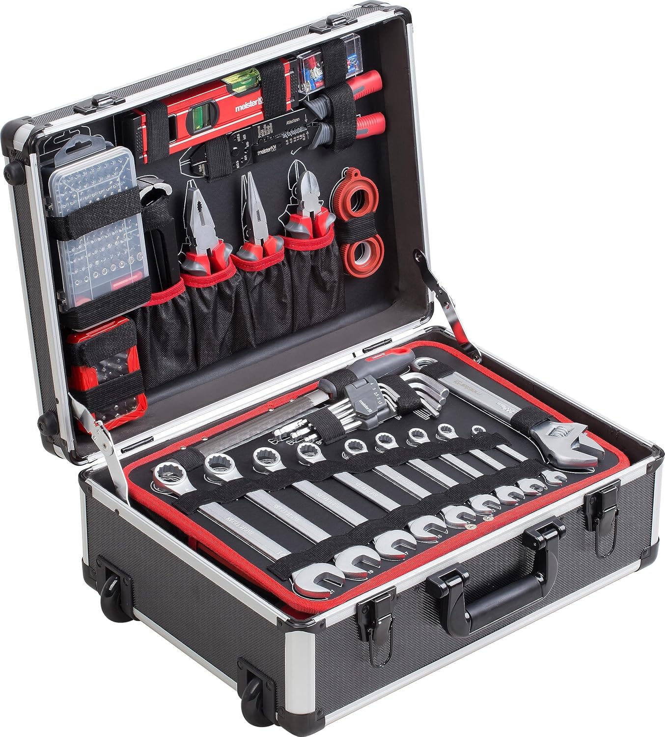 8973740 Mallette à outils 230 pièces – Avec roulettes – Poignée télescopique/Mallette à outils professionnelle remplie/Caisse à outils mobile sur roulettes/Boîte à outils complète avec