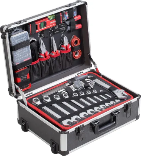8973740 Mallette à outils 230 pièces – Avec roulettes – Poignée télescopique/Mallette à outils professionnelle remplie/Caisse à outils mobile sur roulettes/Boîte à outils complète avec