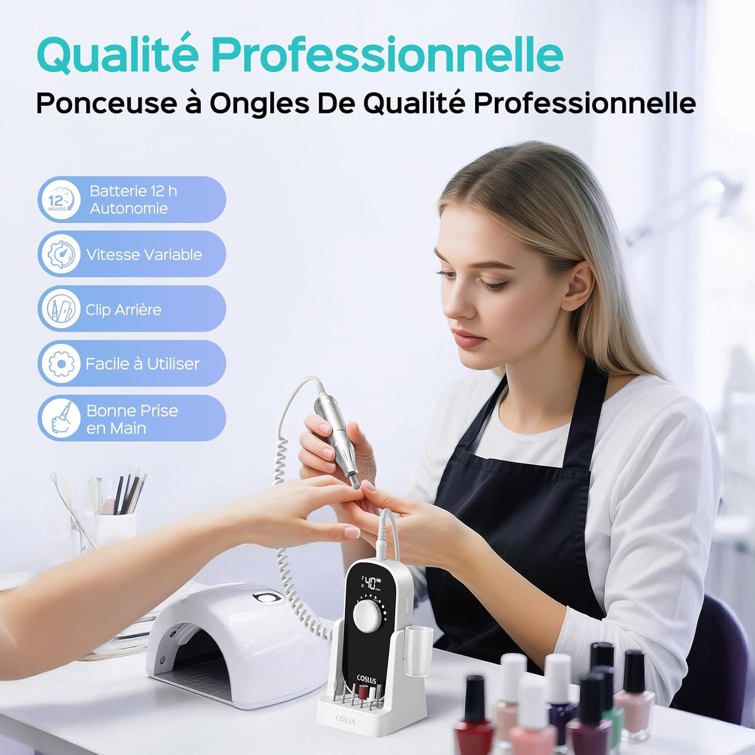 E51 Ponceuse Pour Ongles Professionnelle: 40000 RPM Ensemble de Lime a Ongle Electrique 6 en 1 Pour Ongles en Gel et Ongles en Acrylique, Idéal Pour le Salon et La Maison Portable et Silencieux Blanc