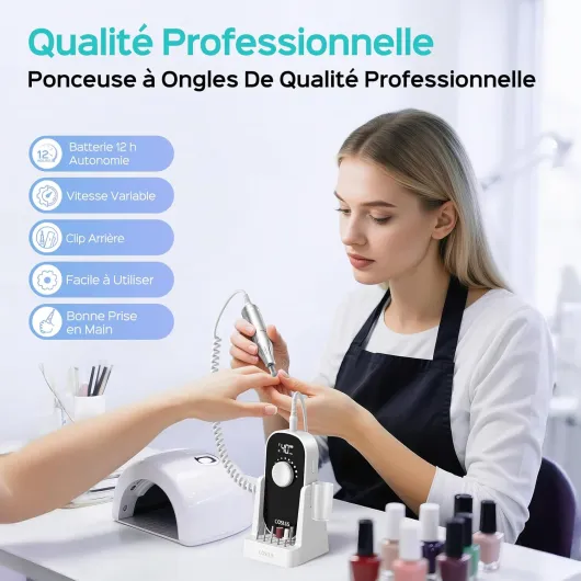 E51 Ponceuse Pour Ongles Professionnelle: 40000 RPM Ensemble de Lime a Ongle Electrique 6 en 1 Pour Ongles en Gel et Ongles en Acrylique, Idéal Pour le Salon et La Maison Portable et Silencieux Blanc