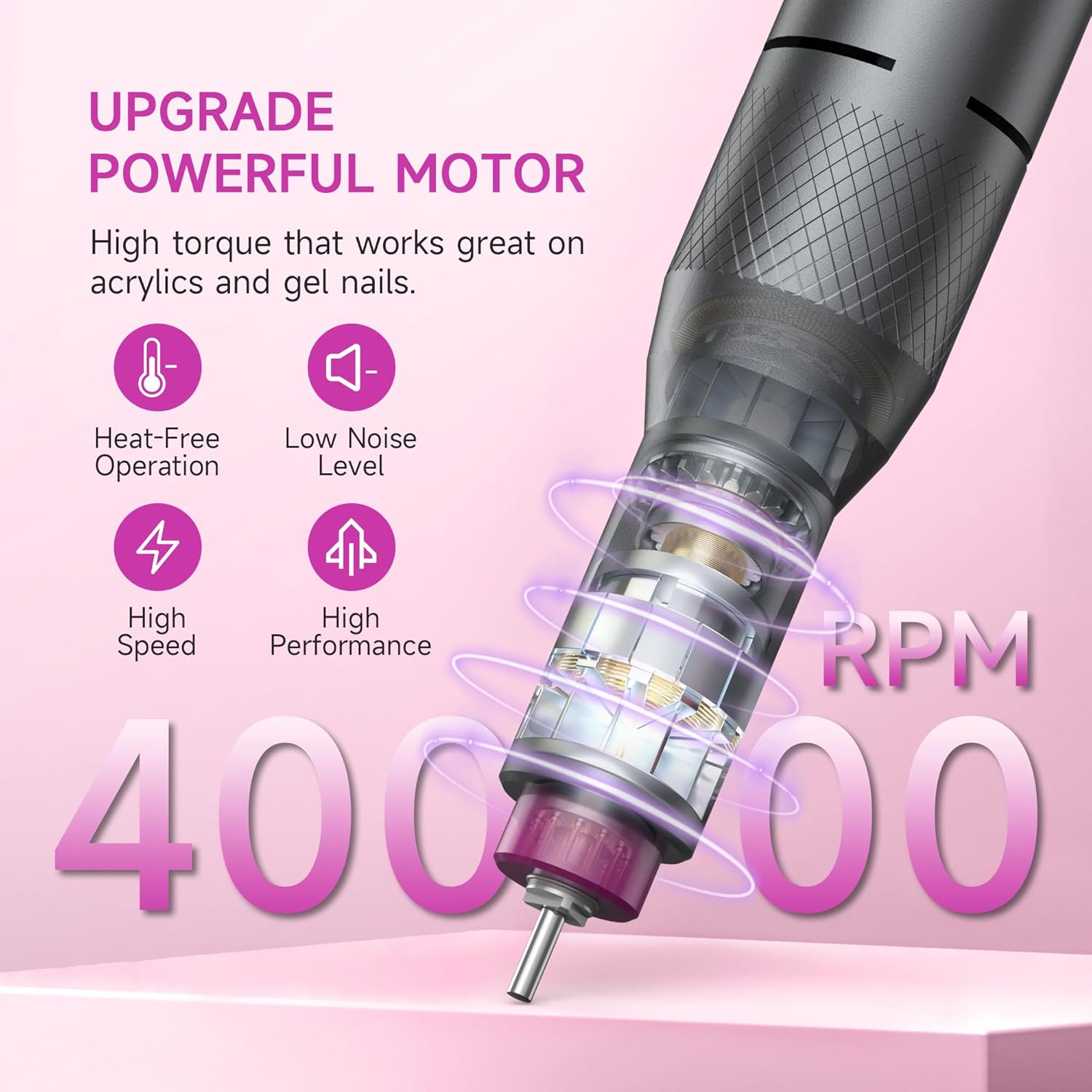 HALMAI Ponceuse pour ongles professionnelle, Lime à ongles portable en gel acrylique, Ponceuse à ongles sans fil rechargeable 40000RPM, HMC320, machine à ongles de qualité salon(Gris Foncé)
