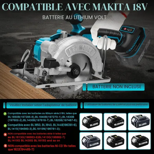 Scie circulaire sans fil pour Makita 18 V batterie, mini scie circulaire manuelle Sans brosse (sans batterie), 125mm 2 Lames, Profondeur de Coupe 41mm(90°), 32.5mm(45°), pour Bois, Carrelage, Métal