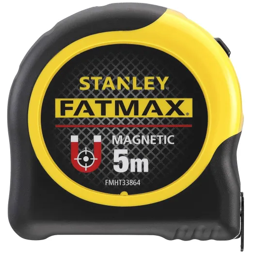 STANLEY Fmht0-33864 mètre Ruban magnétique 5m Gamme FATMAX - Ruban Large - Revêtement Blade Armor Thermoplastique et mylar Anti Abrasion et Anticorrosion - Position Zéro Réel - Boiter Bi matière